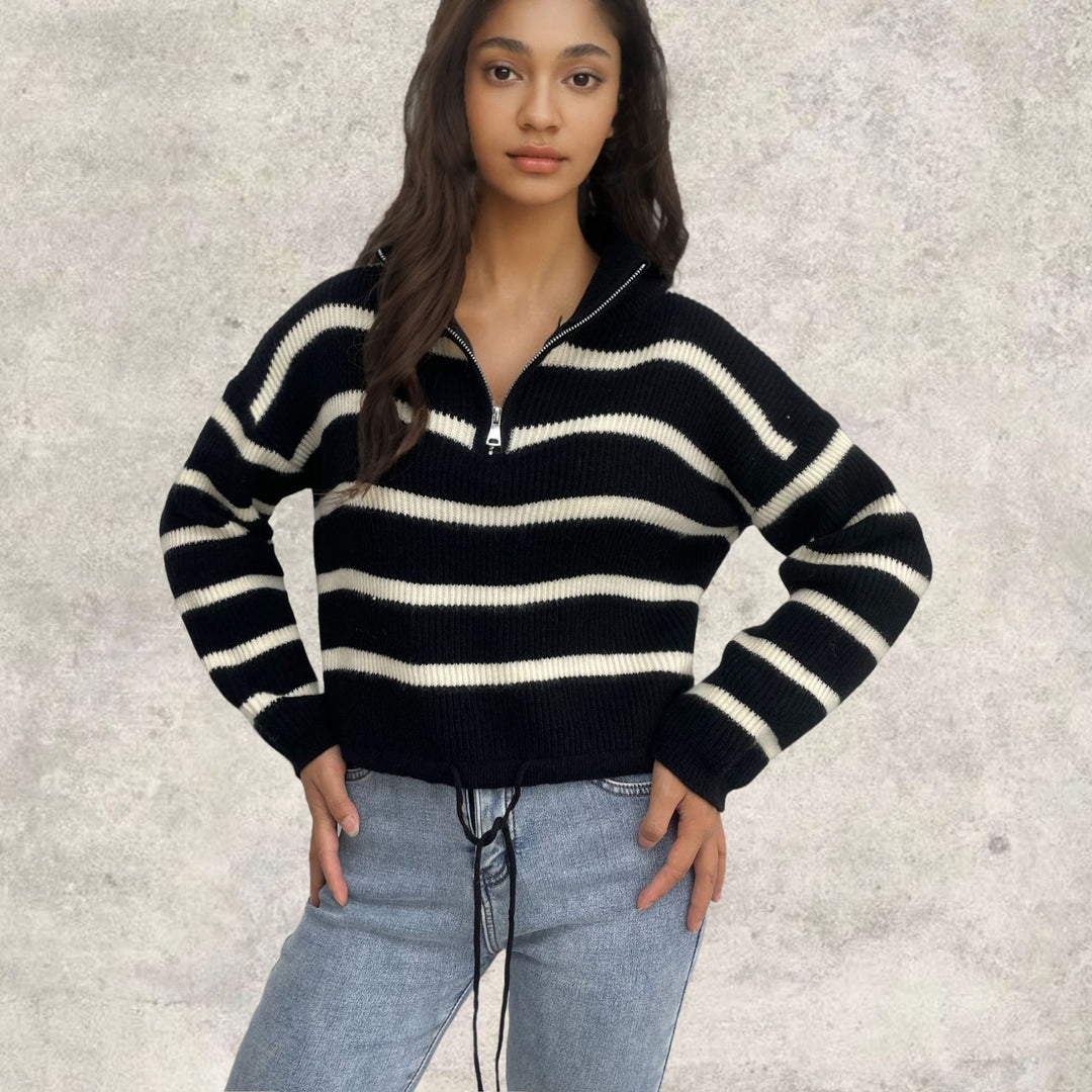 Kvindernes strikkede sweater med lynlås krave og skræddersyet pasform Stilla
