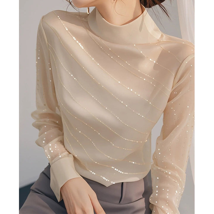 Dame Festlig Bluse med elegante gennemsigtige Ærmer Stilla