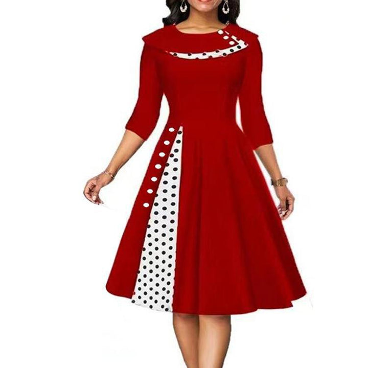 Kvinder Polka-Dot Kontrast Midi Kjole Stilla