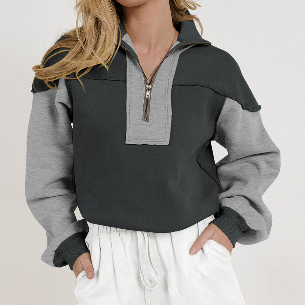 Kvinder casual sweater med halv lynlås og kontrasterende ærmer Stilla