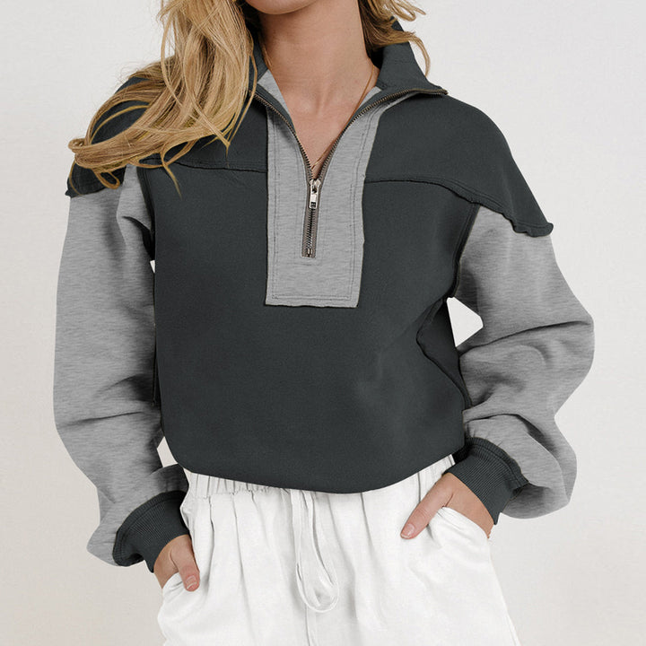 Kvinder casual sweater med halv lynlås og kontrasterende ærmer Stilla
