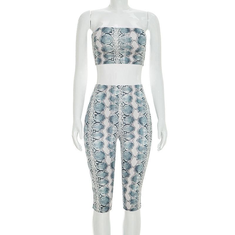 Damen Top und Leggings Set im Schlangenleder-Design Skovae
