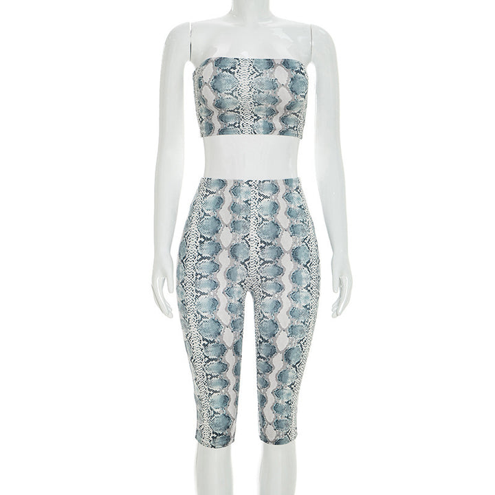 Damen Top und Leggings Set im Schlangenleder-Design Skovae