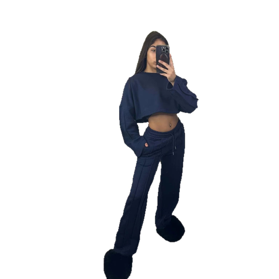 Kvinders afslappet cropped hoodie og brede joggingbukser sæt Skovae