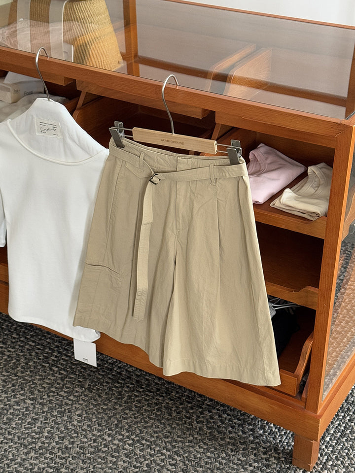 Dame elegante High-Waist-shorts med funktionel bælt og dekorativt foldedesign Stilla