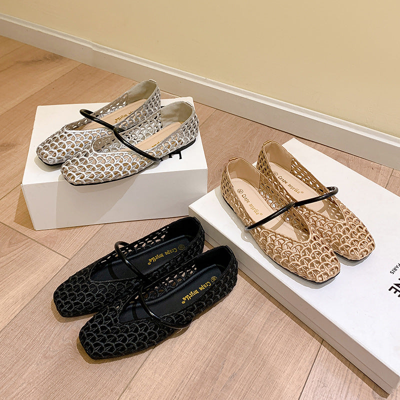 Dame elegante Ballerinas med moderne netdesign og stilfuld rem Stilla