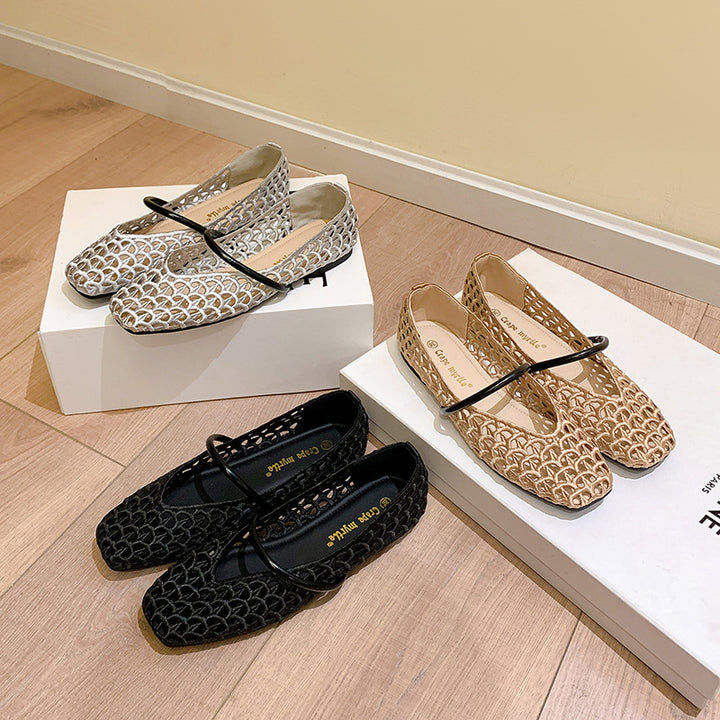 Dame elegante Ballerinas med moderne netdesign og stilfuld rem Stilla