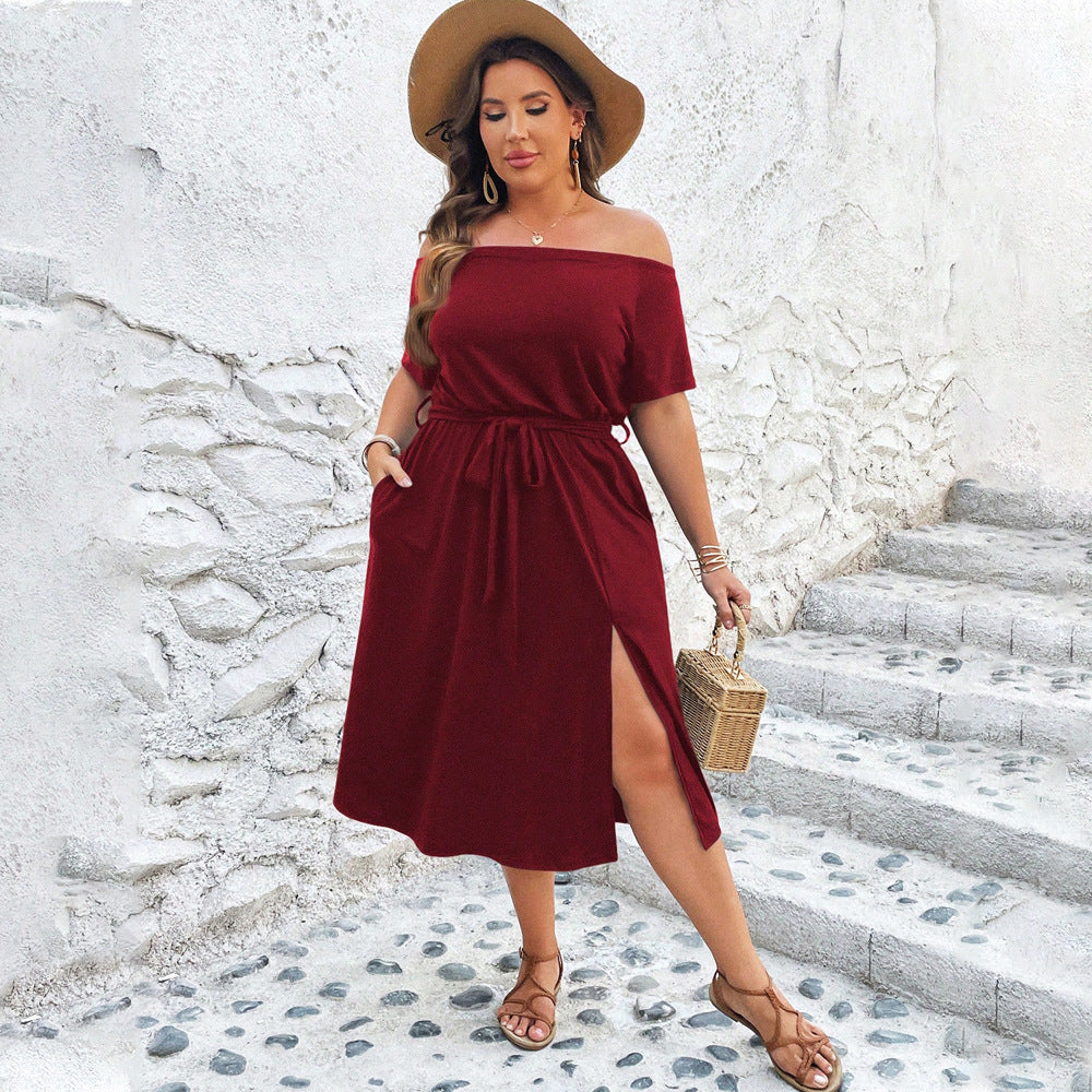 Dame casual wrap kjole med off-shoulder design og sidelæg Stilla