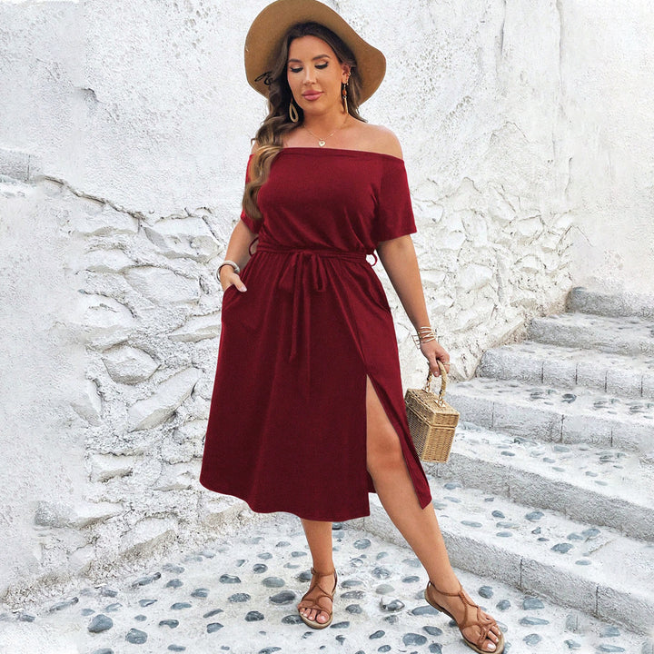 Dame casual wrap kjole med off-shoulder design og sidelæg Stilla