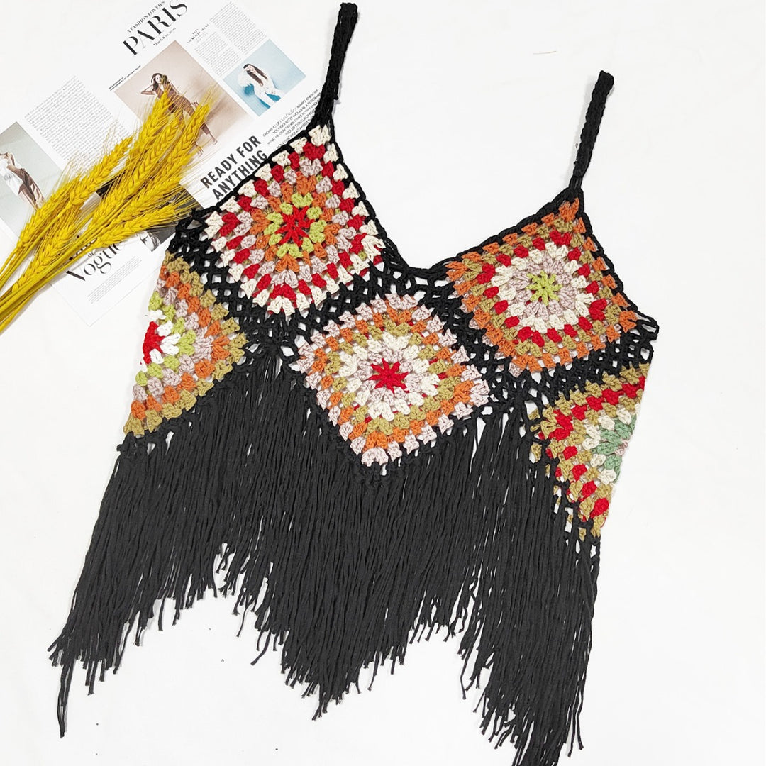 Dame hæklet Crop Top med frynse-detalje Stilla