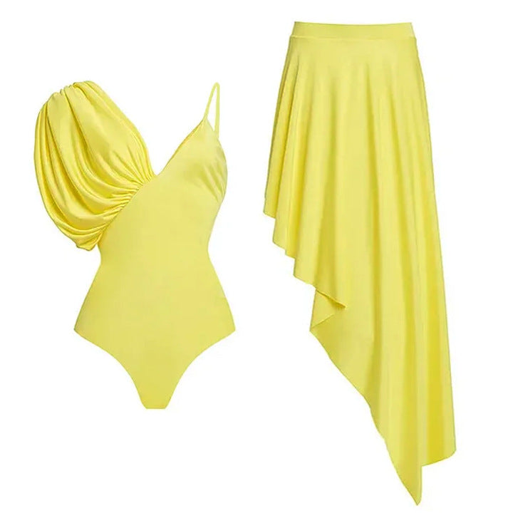 Dame asymmetrisk Onepiece badedragt med voluminøse pufærmer Skovae