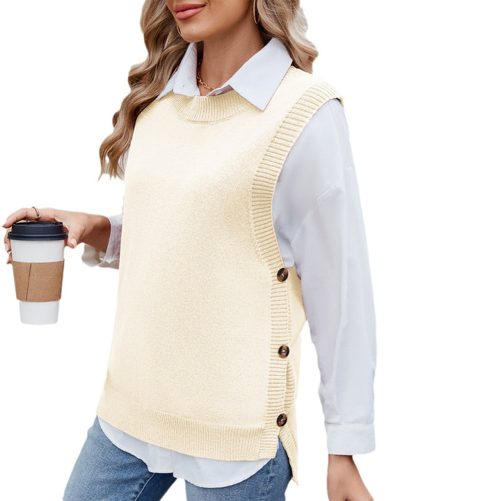 Dame strikpullover med sidelange knapdetaljer og moderne pasform Stilla
