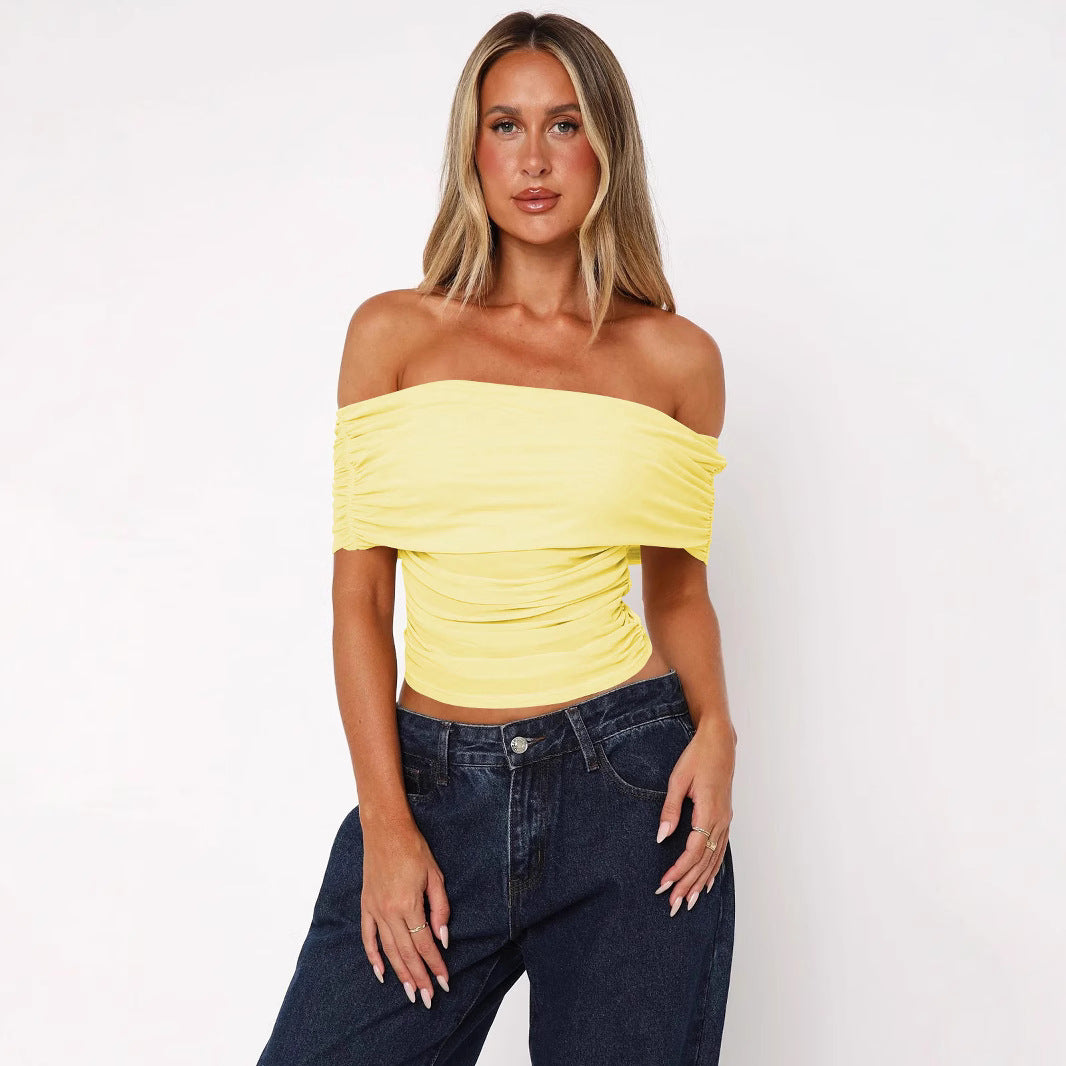 Dame Off-Shoulder Top med raffinerede draperingselementer og elastisk linning Stilla
