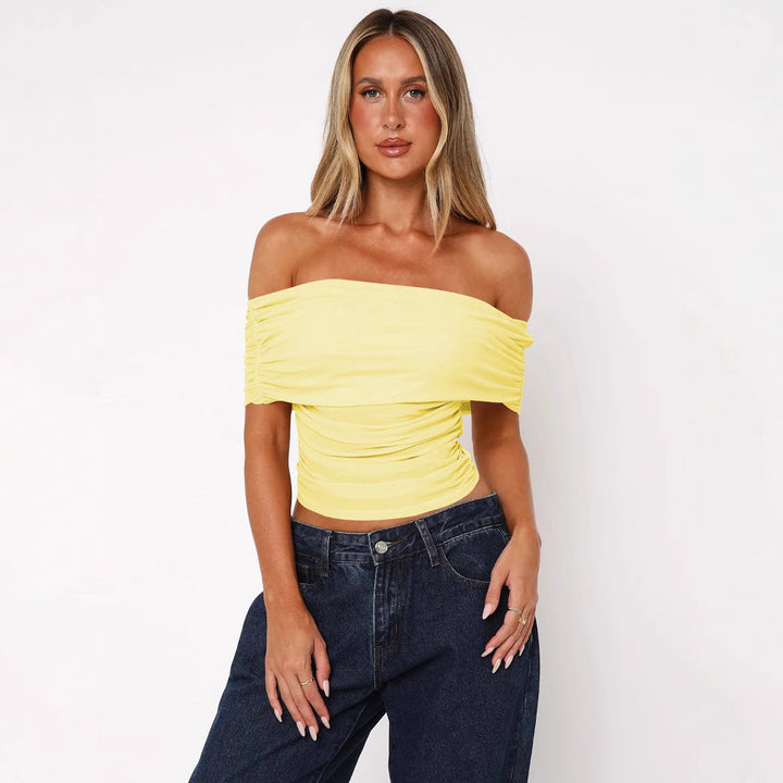 Dame Off-Shoulder Top med raffinerede draperingselementer og elastisk linning Stilla