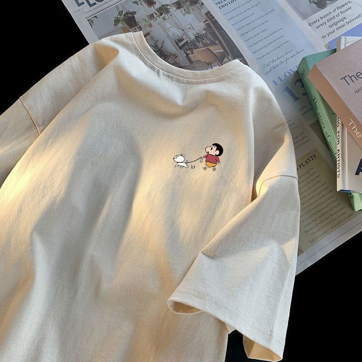 Dame T-shirt med minimalistisk tegneserie-motiv Stilla