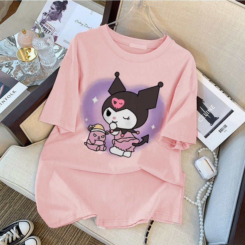 Dame T-Shirt med sødt cartoon-motiv og afslappet oversized snit Stilla