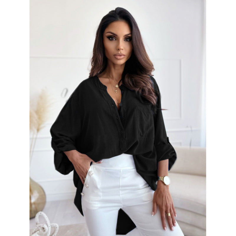 Femme Let Button-Up Bluse med opkrøllede ærmer Stilla