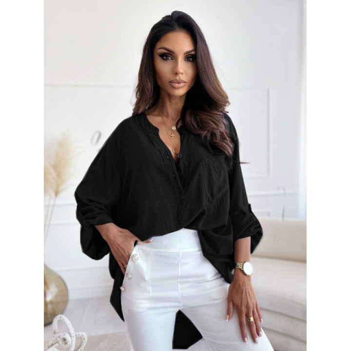 Femme Let Button-Up Bluse med opkrøllede ærmer Stilla