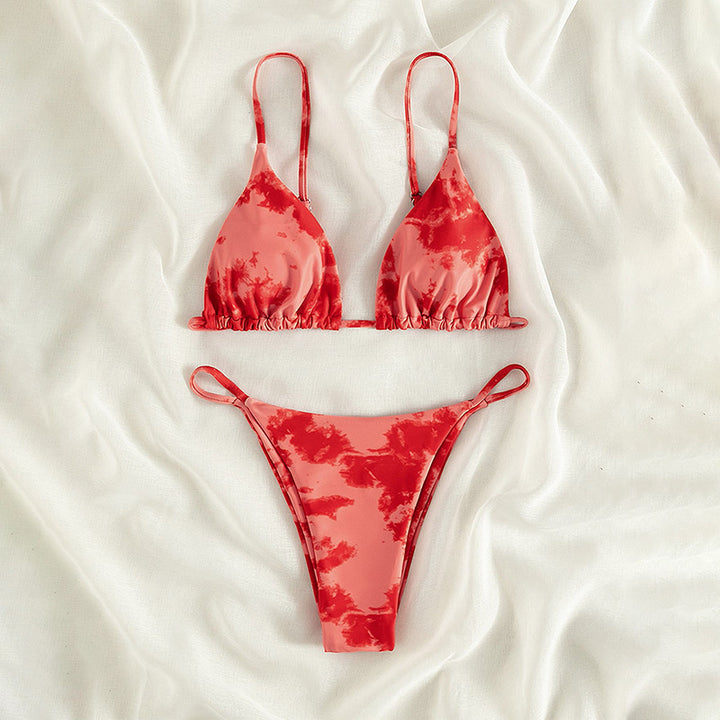 Dame triangel-bikini med justerbare stropper og smart batikmønster Skovae