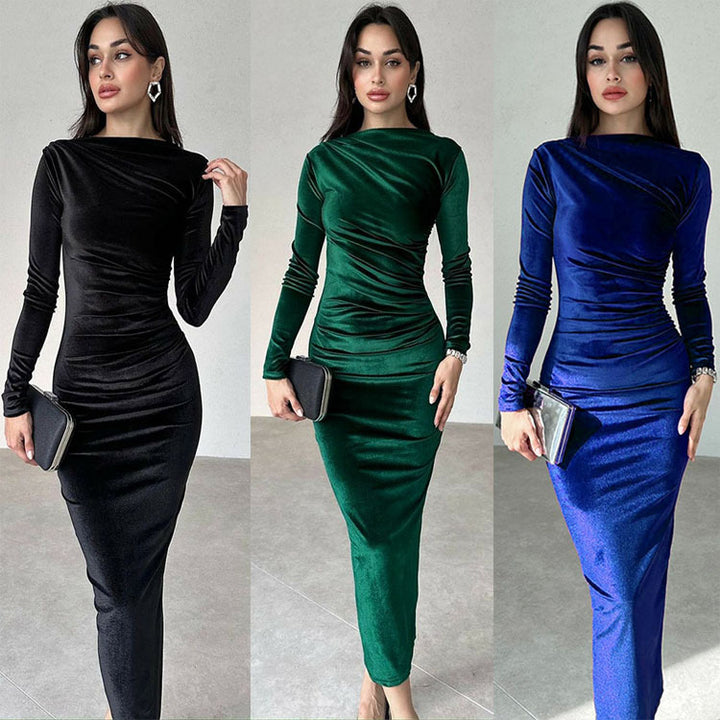 Dame Elegant og figursyet aftenkjole med lange ærmer Stilla