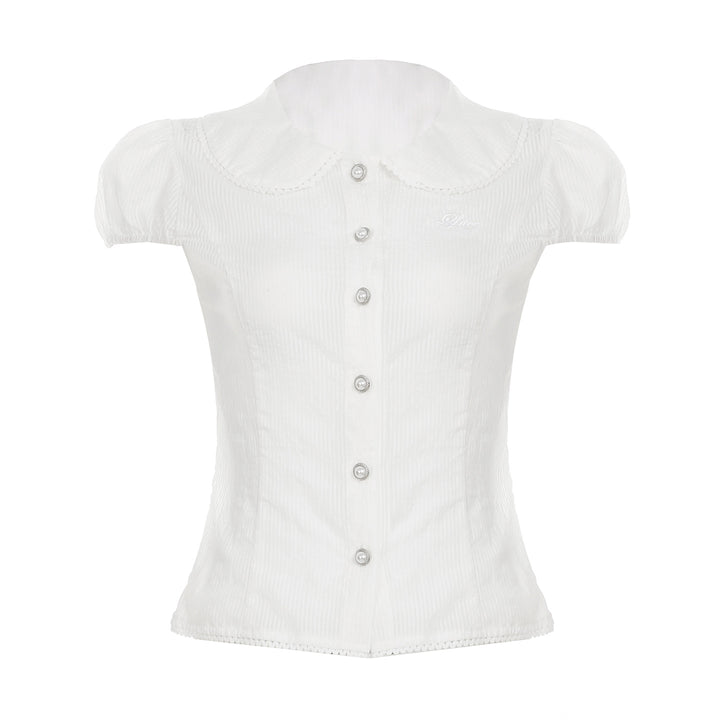 Damen elegante Bluse mit Stehkragen und dekorativen Knopfdetails Skovae