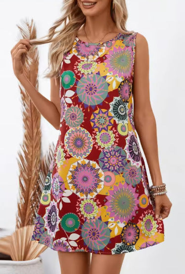 Dame ærmeløs Boho-print shift-kjole Stilla