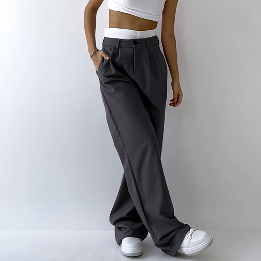 Dame elegante High-Waist Palazzo-bukser med bredt ben og dekorative folder Stilla