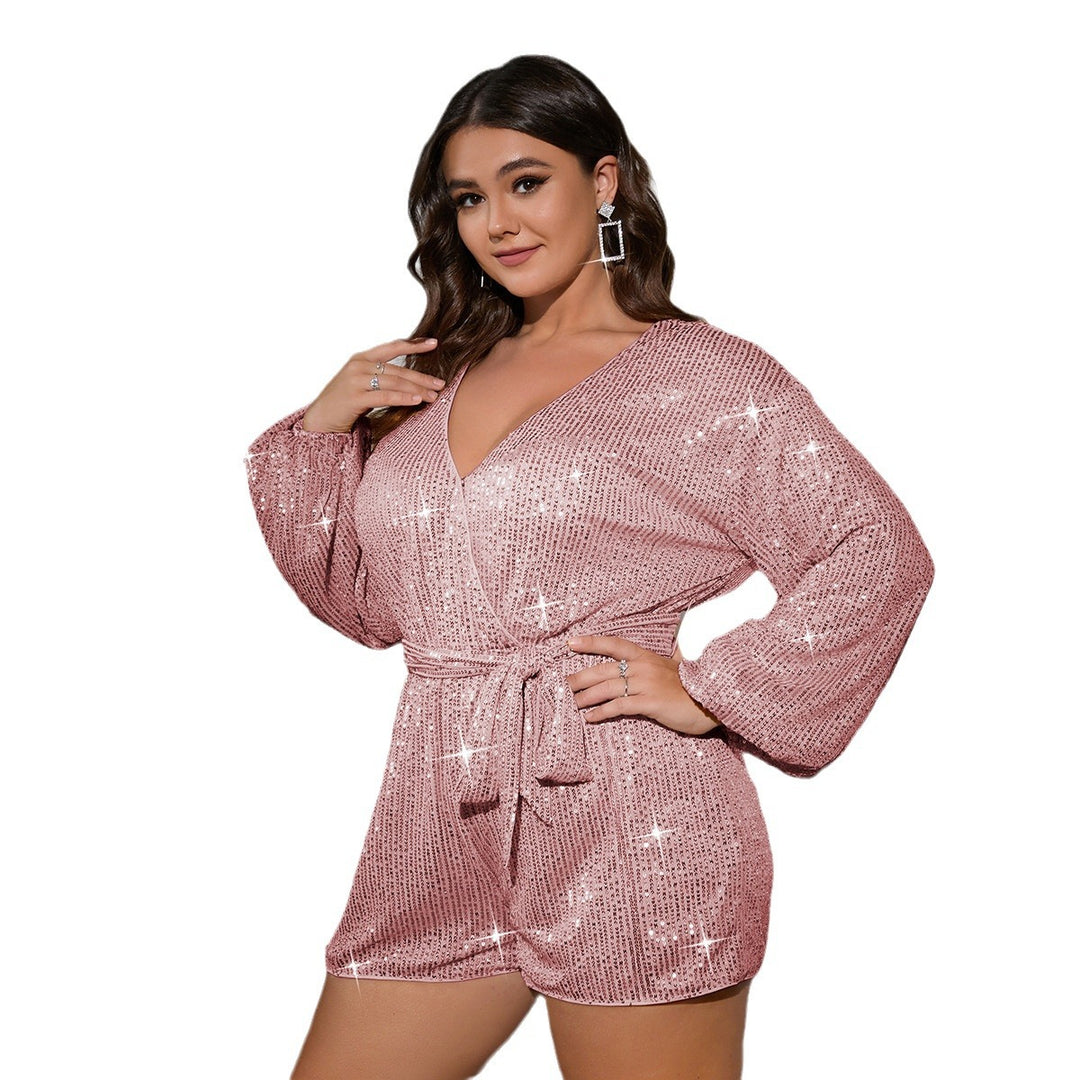Dame Glitrende Playsuit med V-udskæring og brede ærmer Stilla