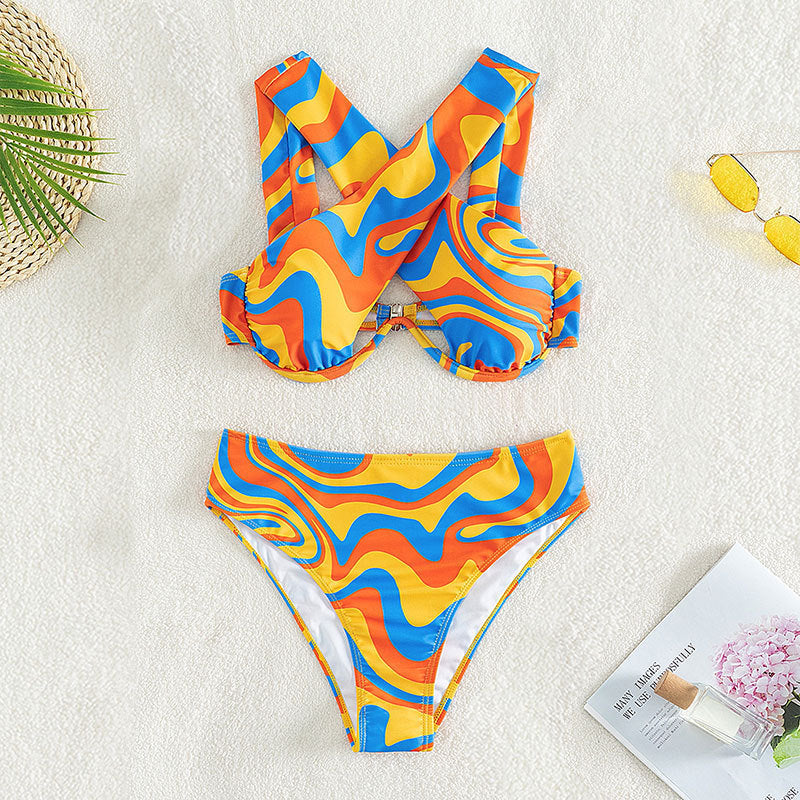 Dame bikini sæt med asymmetrisk design og høj talje Skovae