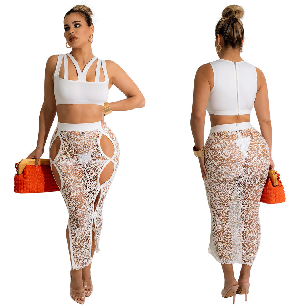 Dame sæt bestående af crop top og tætsiddende spidssub med cut-out-detaljer Stilla