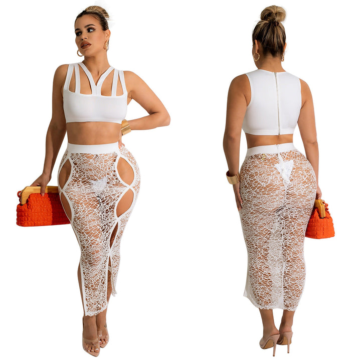 Dame sæt bestående af crop top og tætsiddende spidssub med cut-out-detaljer Stilla