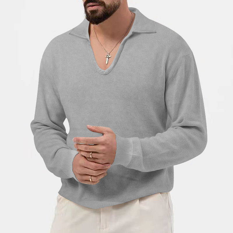 Herrer moderigtig V-hals pullover med struktureret design Stilla