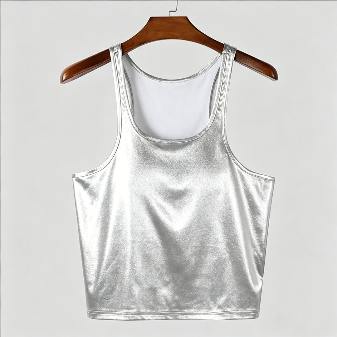 Dame nan tætsiddende glans-Tanktop med racerback og fin sømbehandling Skovae