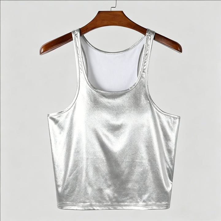 Dame nan tætsiddende glans-Tanktop med racerback og fin sømbehandling Skovae