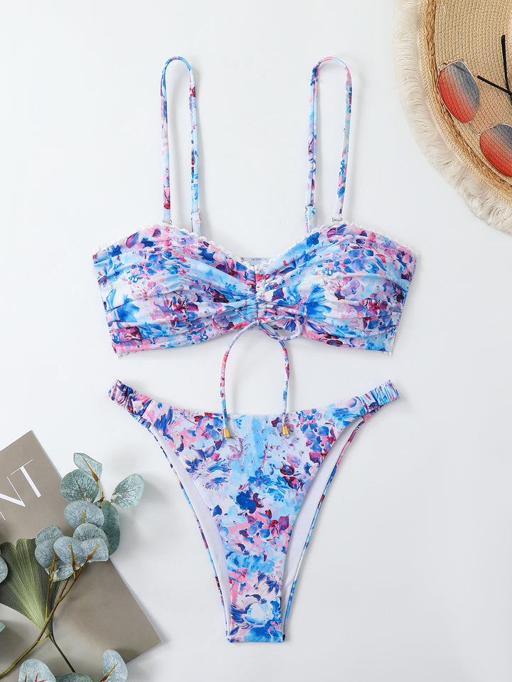 Dame-Bikini-sæt med rynkning og romantisk blomsterdesign Skovae
