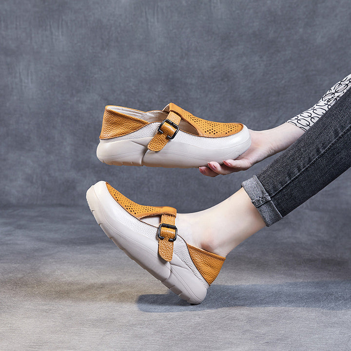 Dame Læder Spænde Clogs med perforeret Design Stilla