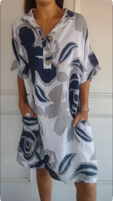Dame sommerligt tunika-kjole med et moderne blomsterdesign Stilla