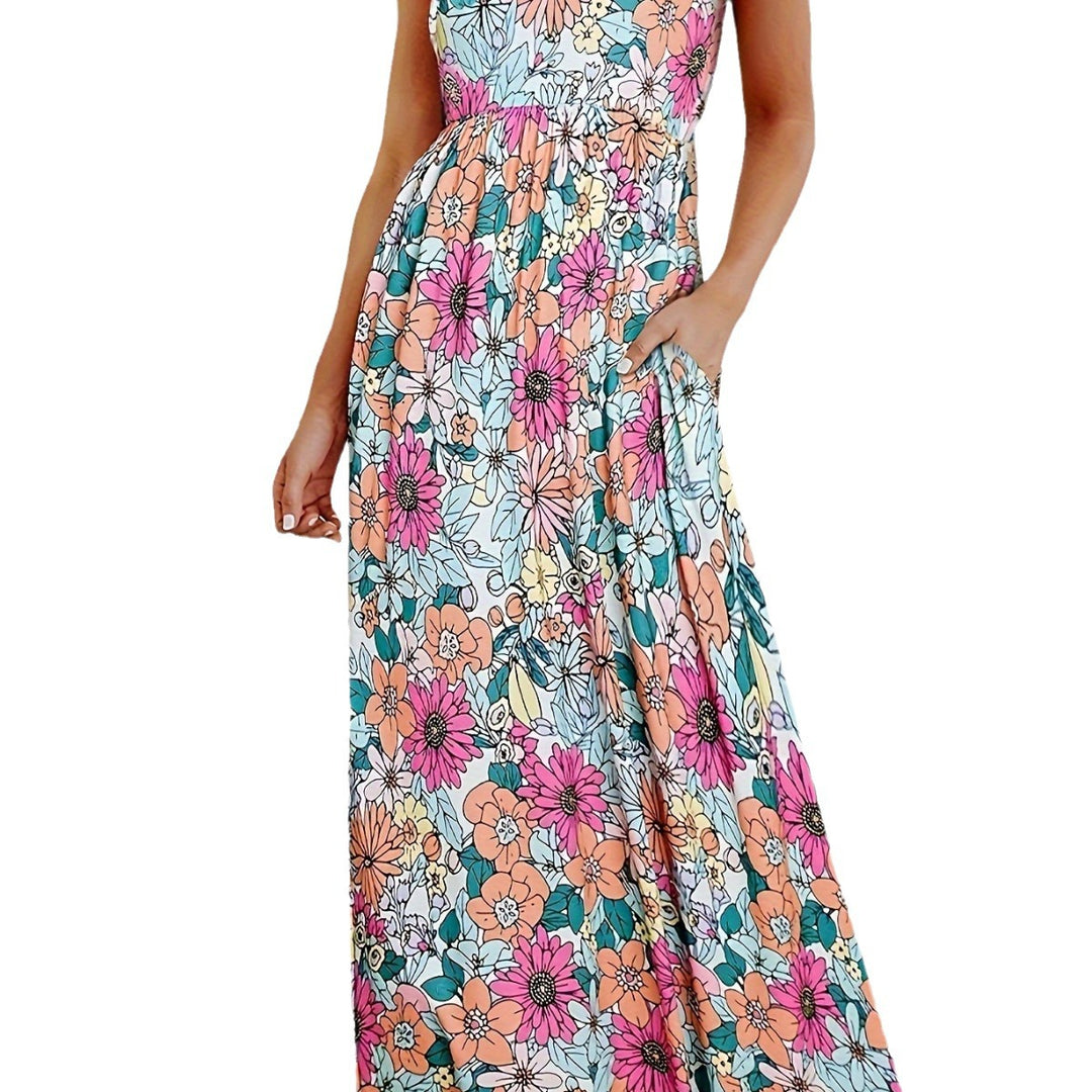 Dame Maxikjole med blomsterprint og sidelommer Stilla