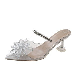 Dame elegante mules med transparent forpart og funkende strassdetalje Stilla