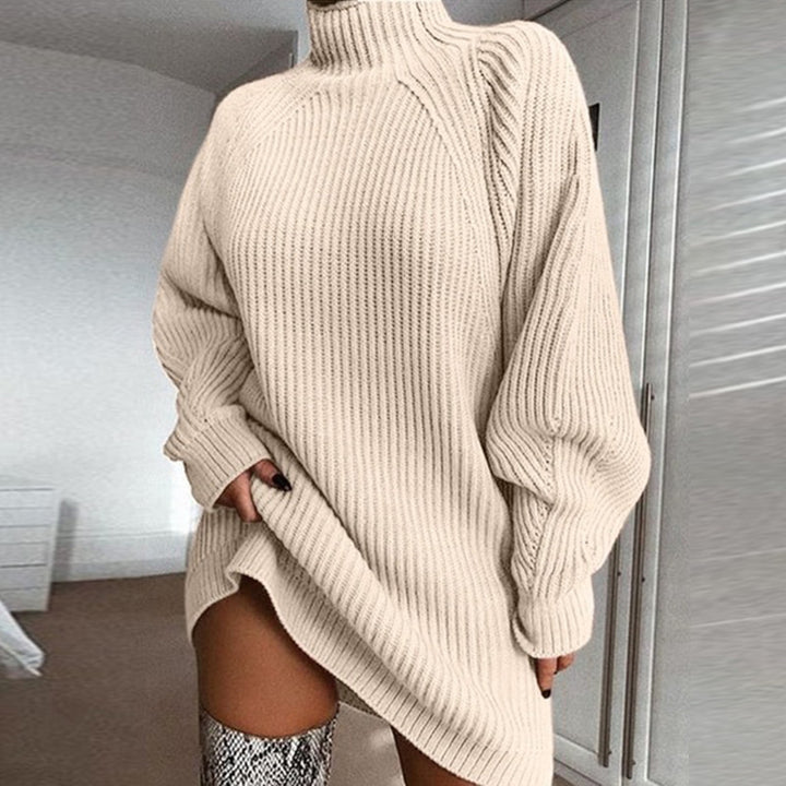 Damer Oversized Strikket Sweater med Stå-Op Krave og Modæn Ribbet Mønster Stilla