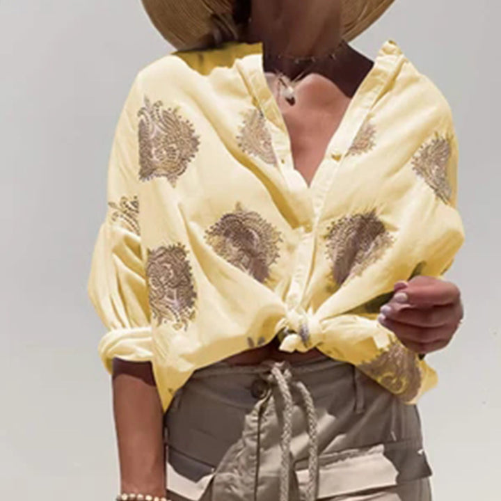 Dame nan Oversize skjorte med knude front og Paisley broderi Skovae
