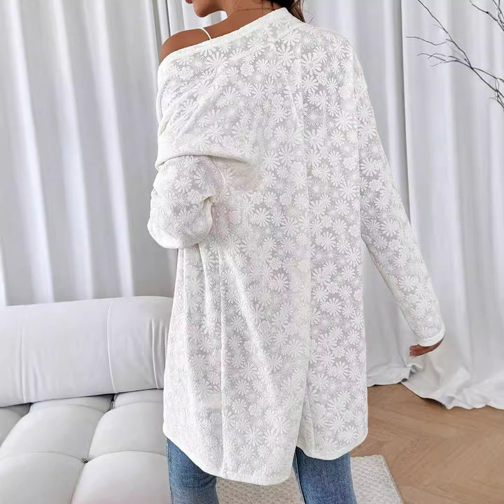 Dame nan fein bestikket Langcardigan af semi-transparent spids med floral strukturrelief Skovae