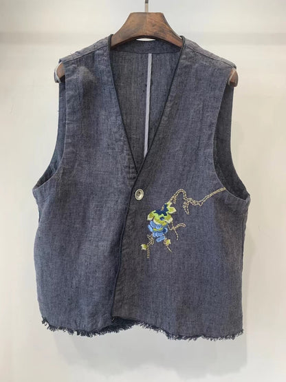 Femme Stilfuld Broderet Denim Veste Stilla