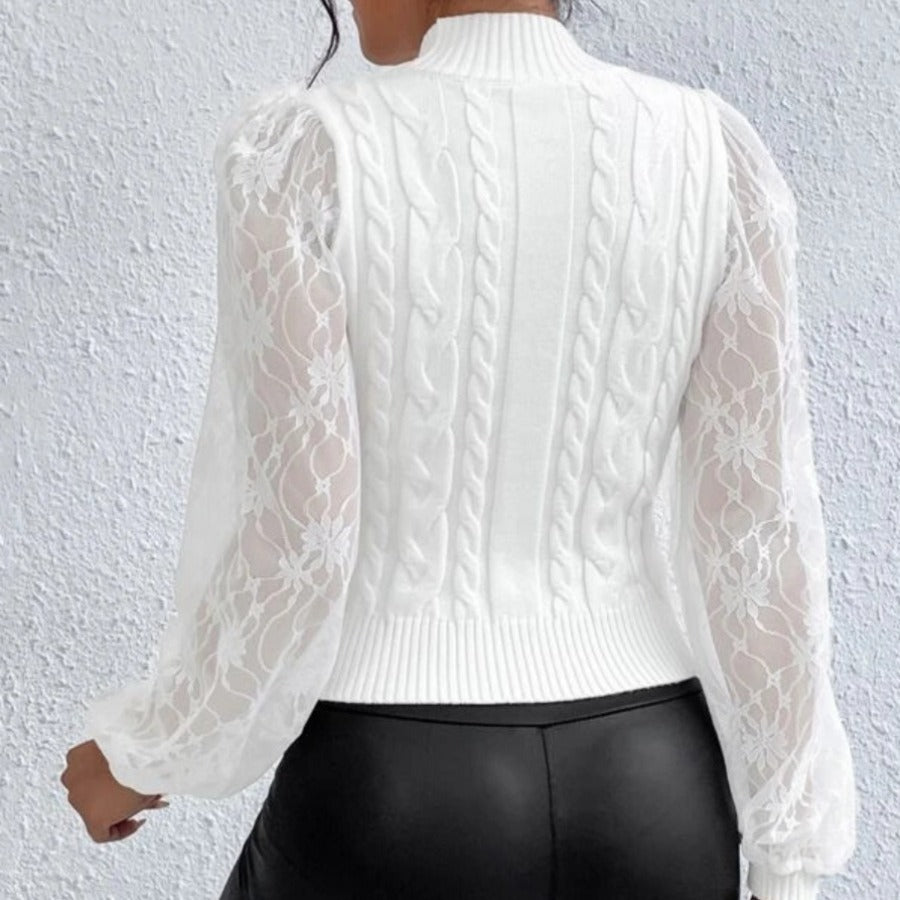 Femme Kabelstrikpullover med transparente ærmedetaljer Stilla