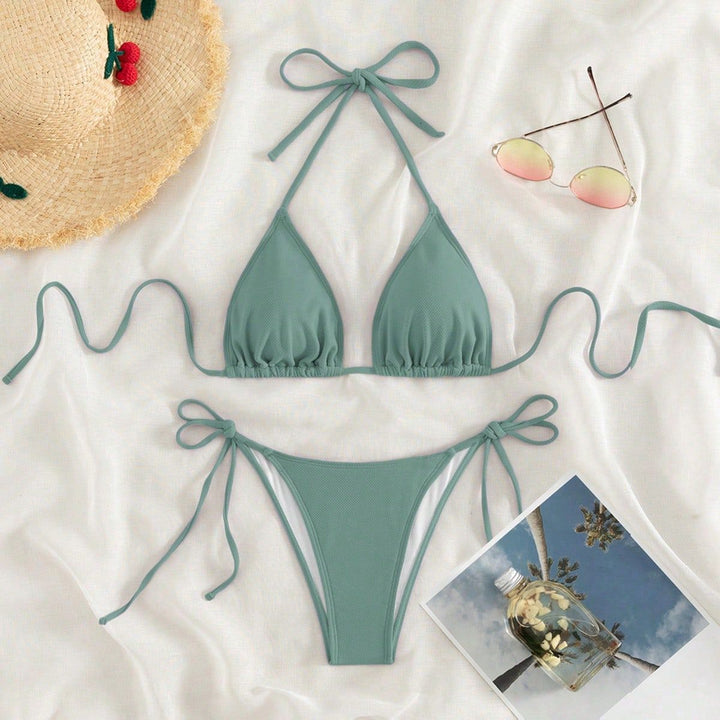 Dame trekant-bikini med justerbare bindebånd og høj udskæring Skovae