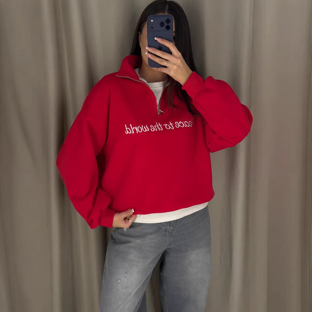 Damer casual sweatshirt med høj krave og motiverende tekst Stilla