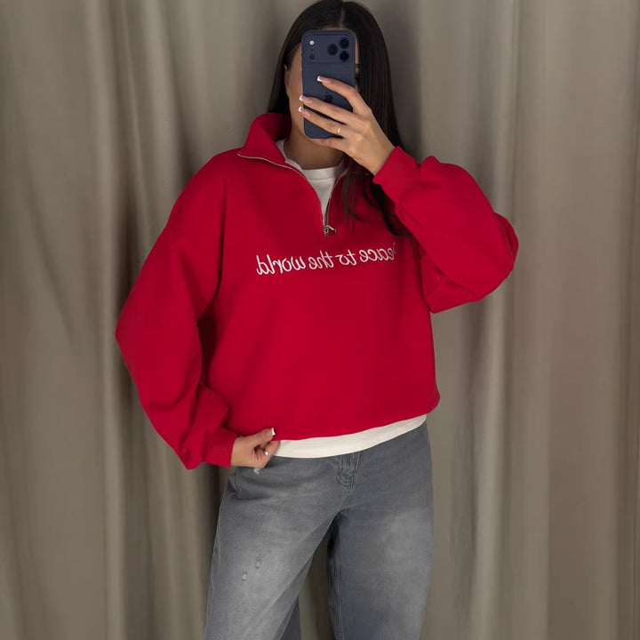 Damer casual sweatshirt med høj krave og motiverende tekst Stilla