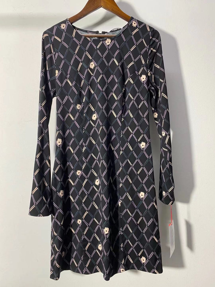 Dame Fashion Langærmet Kjole med Geometrisk Mønster og Femme Akcenter Stilla