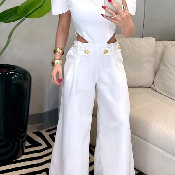 Dame Elegant Jumpsuit med skære detaljer og bløde strømmede bukseben Skovae