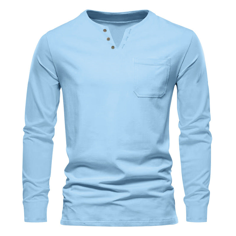 Herrer langærmet Henley T-shirt med stilfuld knapdesign og praktisk brystlomme Stilla
